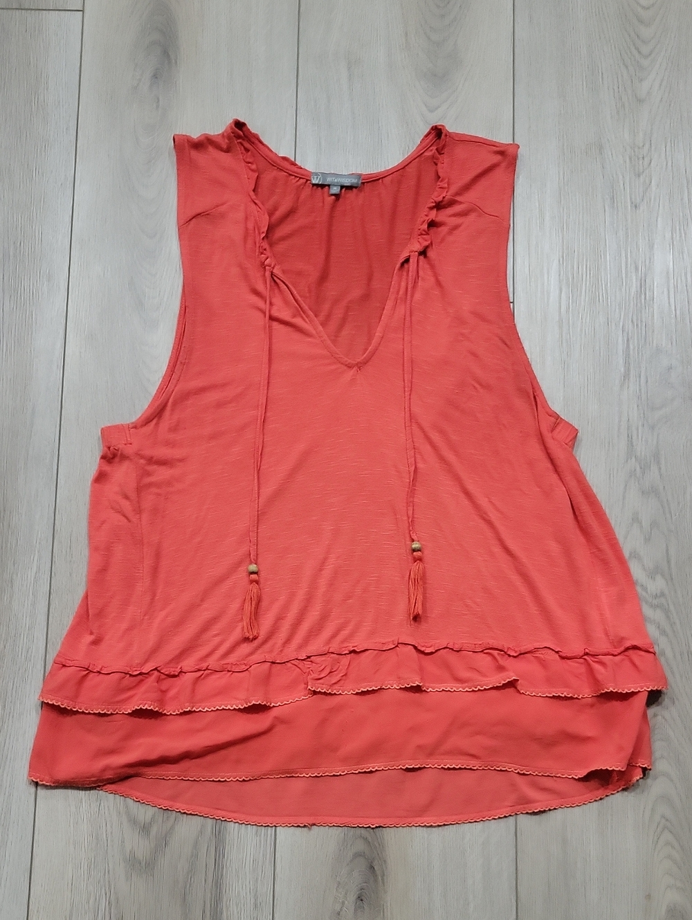 Wit & Wisdom Coral Ruffle Tassel Tank